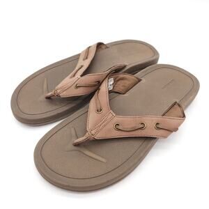 Lands End Mens Size 8D Brown Leather Flip Flop Thong Sandals Beach Summer 427927